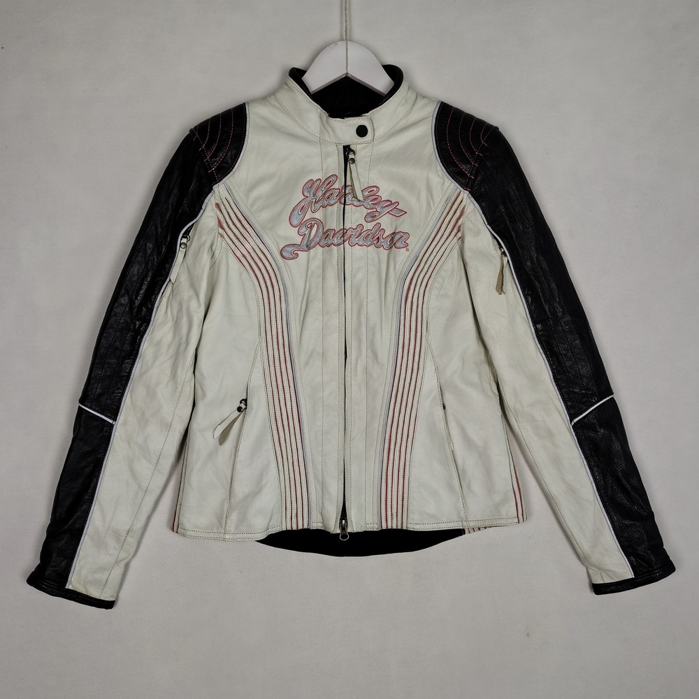 Harley-Davidson Womens Leather Riding Jacket Phoenix White Black Pink Small